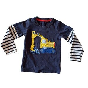 Toddler Boy Construction Excavator Layered Look Tee Navy Striped 3Y